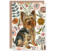 Artery8 Greeting Card Yorkshire Terrier Dog Lover Boho Floral Pattern For Her Woman Birthday Card