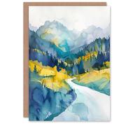 Artery8 Greeting Card Yosemite National Park Hiking Trail Watercolour Blank For Him Or Her Art Birthday Card