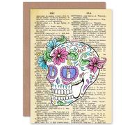 Artery8 Greetings Card Birthday Gift Sugar Skull Dictionary Greetings Card in Beige Artery8 Beige