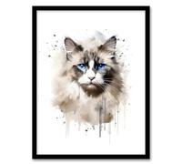 Artery8 Grey Point Ragdoll Cat Blue Eyes Lovers Gift Watercolour Pet Portrait Painting Artwork Art Print Framed Poster Wall Decor 12x16 inch