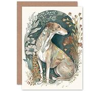 Artery8 Greyhound Dog in Flower Field Modern Pastel Boho Watercolour Illustration Art Birthday Sealed Greeting Card Plus Envelope Blank inside