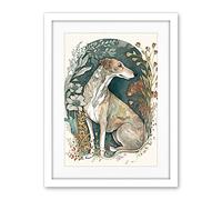 Artery8 Greyhound Dog in Flower Field Modern Pastel Boho Watercolour Illustration Artwork Framed Wall Art Print 18X24 Inch