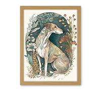 Artery8 Greyhound Dog in Flower Field Modern Pastel Boho Watercolour Illustration Artwork Framed Wall Art Print 18X24 Inch