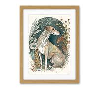 Artery8 Greyhound Dog in Flower Field Modern Pastel Boho Watercolour Illustration Artwork Framed Wall Art Print 18X24 Inch