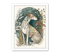 Artery8 Greyhound Dog in Flower Field Modern Pastel Boho Watercolour Illustration Artwork Framed Wall Art Print 18X24 Inch