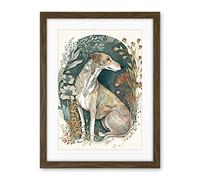 Artery8 Greyhound Dog in Flower Field Modern Pastel Boho Watercolour Illustration Artwork Framed Wall Art Print 18X24 Inch