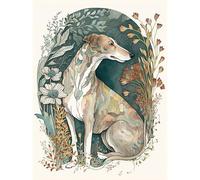 Artery8 Greyhound Dog in Flower Field Modern Pastel Boho Watercolour Illustration Extra Large XL Wall Art Poster Print