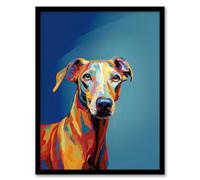 Artery8 Greyhound Dog Lover Gift Pet Portrait Orange Blue Artwork Painting Artwork Framed Wall Art Print A4