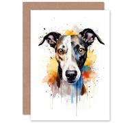 Artery8 Greyhound Lovers Gift Watercolour Pet Portrait Painting Artwork Sealed Greeting Card Plus Envelope Blank inside