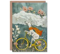 Artery8 Greyhound Riding Bicycle Through Field Dog Lover Birthday Card in Pale Blue Artery8 Pale Blue
