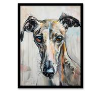 Artery8 Greyhound Whippet Dog Lover Cute Pet Portrait Framed Art Print in Grey | Size: W12" x H16" Artery8 Grey W12" x H16"
