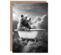 Artery8 Greeting Card Grizzly Bear Mountain Bathtub Black White Surreal Blank For Him Or Her Art Birthday Card