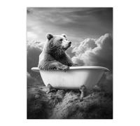 Artery8 Grizzly Bear Mountain Bathtub Black White Surreal Wall Art Print in Grey | Size: W18" x H24" Artery8 Grey W18" x H24"