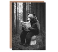 Artery8 Grizzly Bear Toilet Newspaper Black White Forest Greeting Card Artery8 Black