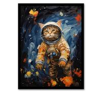 Artery8 Ground Control To Ginger Tom Artwork Fun Space Cat Oil Painting Artwork Framed Wall Art Print 18X24 Inch