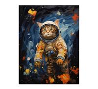 Artery8 Ground Control To Ginger Tom Artwork Fun Space Cat Oil Painting Large Wall Unframed Art Poster Print Thick Paper 18X24 Inch Artery8 Multicolor W18" x H24"