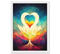 Artery8 Growing Love Heart Painting With Rainbow Colour Gradient Artwork Framed Wall Art Print A4 in White Artery8 White