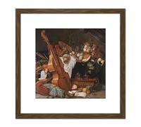 Artery8 Grueber Still Life Musical Instruments Painting 8X8 Inch Square Wooden Framed Wall Art Print Picture with Mount in Brown Artery8 Brown