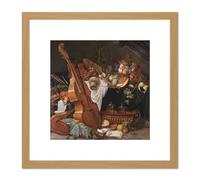 Artery8 Grueber Still Life Musical Instruments Painting 8X8 Inch Square Wooden Framed Wall Art Print Picture with Mount in Light Oak Artery8 Light Oak
