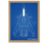 Grumman F-14 Tomcat US Airforce Fighter Plane Aircraft Blueprint Plan Artwork Framed Wall Art Print A4 Artery8 Light Oak One Size