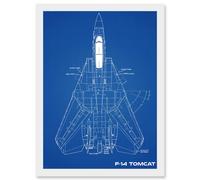 Grumman F-14 Tomcat US Airforce Fighter Plane Aircraft Blueprint Plan Artwork Framed Wall Art Print A4 Artery8 White One Size
