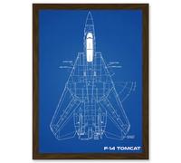 Artery8 Grumman F-14 Tomcat US Airforce Fighter Plane Aircraft Blueprint Plan Artwork Framed Wall Art Print A4