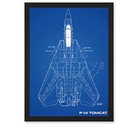Artery8 Grumman F-14 Tomcat US Airforce Fighter Plane Aircraft Blueprint Plan Artwork Framed Wall Art Print A4