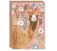 Artery8 Grumpy Bearded Camel Cartoon Floral Watercolour Blank For Him Or Her Art Birthday Card