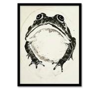 Artery8 Grumpy Frog Black and White Ink Drawing For Living Room Artwork Framed Wall Art Print 18X24 Inch
