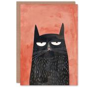 Artery8 Grumpy Pet Black Cat Lover Cartoon Watercolour Blank For Him Or Her Art Birthday Card