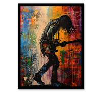 Artery8 Grunge Rock Music Guitarist Colourful Portrait Framed Art Print | Size: A4 Artery8 Multicolor A4