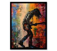 Artery8 Grunge Rock Music Guitarist Colourful Portrait Living Room Art Print Framed Poster Wall Decor 12x16 inch
