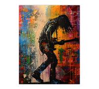Grunge Rock Music Guitarist Colourful Portrait Wall Art Print Artery8 Multi W24 inch x H32 inch
