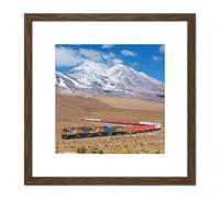 Artery8 Gubler South American Bucket Train San Pedro Volcano Photo 8X8 Inch Square Wooden Framed Wall Art Print Picture with Mount in Brown Artery8 Brown