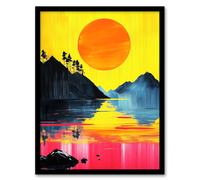 Artery8 Guilin China Sunset Vibrant Abstract Painting Framed Art Print in Yellow | Size: A4 Artery8 Yellow A4