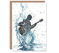 Artery8 Guitar Player Rock Music Watercolour Splash Blank For Him Or Her Art Birthday Card