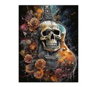 Artery8 Guitar With Roses And Skull Conceptual Painting Electric Floral Melodic Metal Large Wall Art Poster Print Thick Paper 18X24 Inch