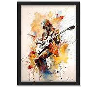 Artery8 Guitarist Musician Playing Solo on Electric Guitar Modern Watercolour Illustration Artwork Framed Wall Art Print A4