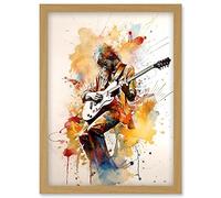Artery8 Guitarist Musician Playing Solo on Electric Guitar Modern Watercolour Illustration Artwork Framed Wall Art Print A4