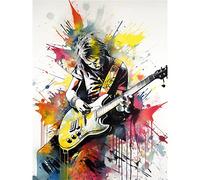 Artery8 Guitarist Playing Electric Guitar Music Solo Vibrant Modern Splat Paint Watercolour Illustration Extra Large XL Wall Art Poster Print