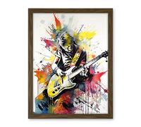 Artery8 Guitarist Playing Electric Guitar Music Solo Vibrant Modern Splat Paint Watercolour Illustration Artwork Framed Wall Art Print 18X24 Inch