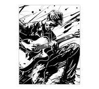 Artery8 Guitarist Playing Guitar Black White Ink Drawing Living Room Extra Large XL Wall Art Poster Print