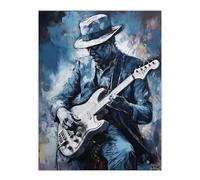 Artery8 Guitarist Playing The Blues Oil Painting Musician Portrait Playing Electric Guitar Music Extra Large XL Wall Art Poster Print