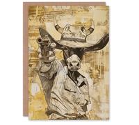 Artery8 Gun Point Bull Cowboy Wild West Concept Art For Him Man Birthday Card
