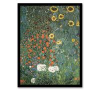 Artery8 Gustav Klimt Framed Wall Art Print Farm Garden with Sunflowers in Green | Size: A3 Artery8 Green A3