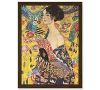 Gustav Klimt Lady With Fan Painting Artwork Framed Wall Art Print A4 Artery8 Brown One Size