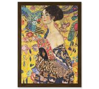 Gustav Klimt Lady With Fan Painting Artwork Framed Wall Art Print A4 Artery8 Brown One Size