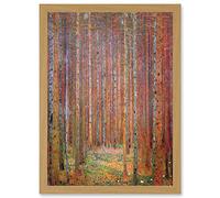 Gustav Klimt Tannenwald Iandscape Autumn Trees Orange Painting A4 Artwork Framed Wall Art Print Artery8 Light Oak One Size