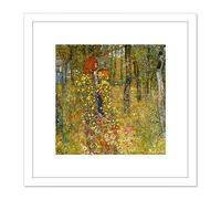 Artery8 Gustav Klimt Wayside Shrine Crucifix Farm Garden 8X8 Inch Square Wooden Framed Wall Art Print Picture with Mount in White Artery8 White