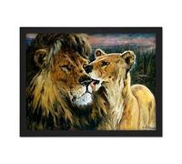 Artery8 Gustav Wertheimer Lion Couple Nature Animal Painting Artwork Framed Wall Art Print 18X24 Inch